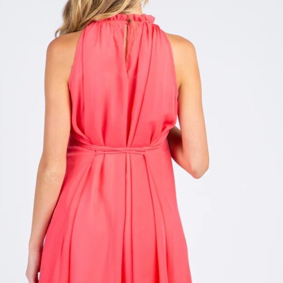 PINKBLUSH - Coral Chiffon High Neck Maternity Dress - CORAL SOLD OUT ONLINE - Picture 4 of 4